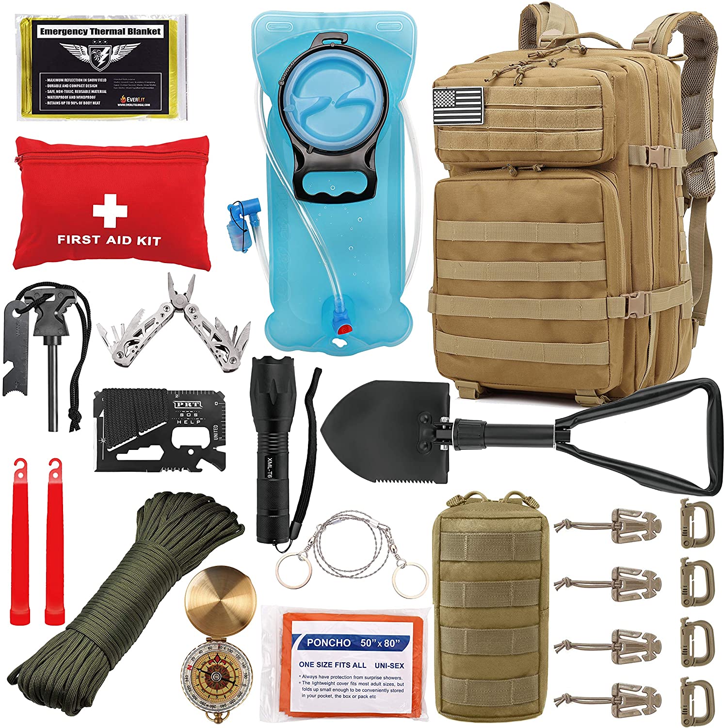 Bug Out Bag Survival Kit Emergency Backpack Prepper Supplies First Aid Food Gear