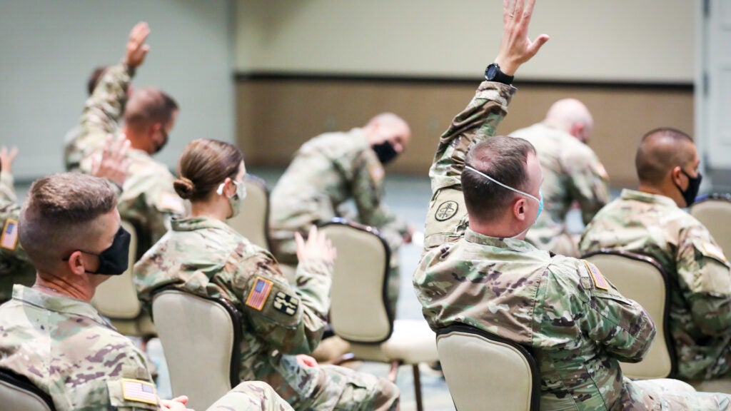 Senior leaders from across 1st Armored Division and Fort Bliss participate and respond to questions during the 6th Annual Sexual Harassment/Assault Response and Prevention (SHARP) Summit, Aug. 26, 2020, at Fort Bliss, Texas