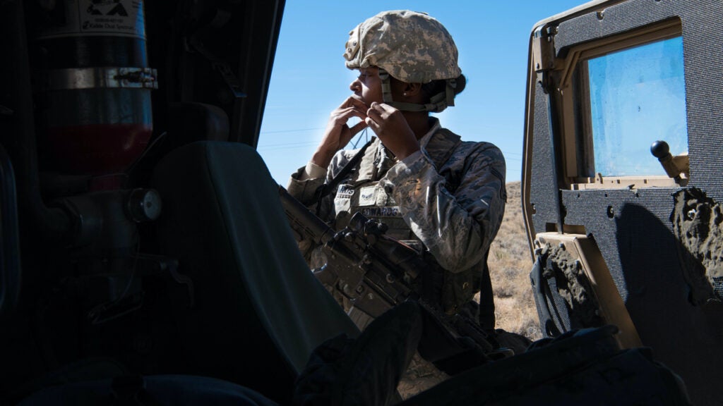 U.S. Air Force Airman 1st Class Cassandra Edwards, 377th Weapons System Security Squadron response force leader, performs her daily duties at Kirtland Air Force Base, N.M., March 28, 2018. 
