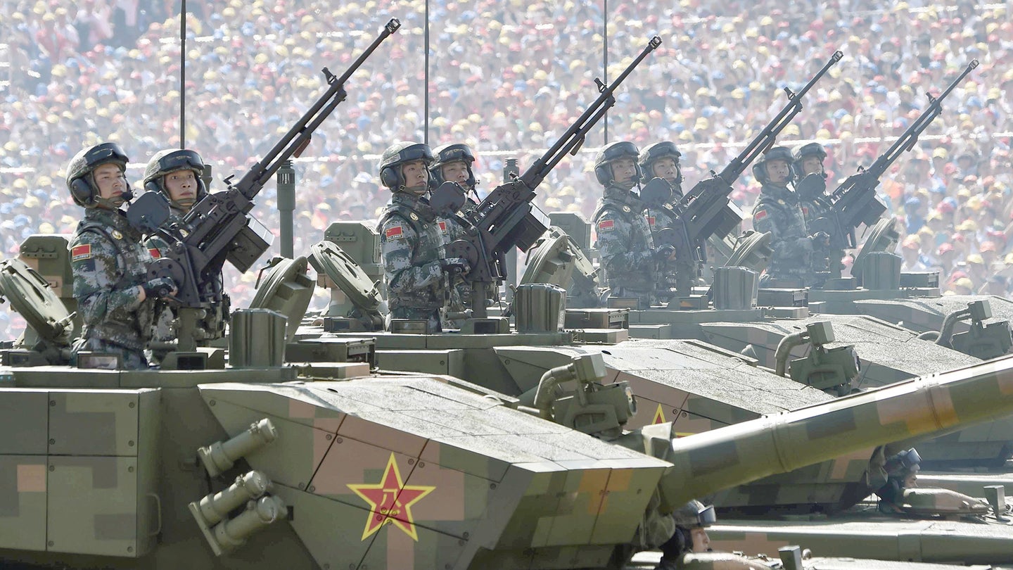 People's Liberation Army tank regiments are shown at Tiananmen Square in Beijing on Sept. 3, 2015, during a massive military parade commemorating the 70th anniversary of China's victory in its war against Japan in World War II. 