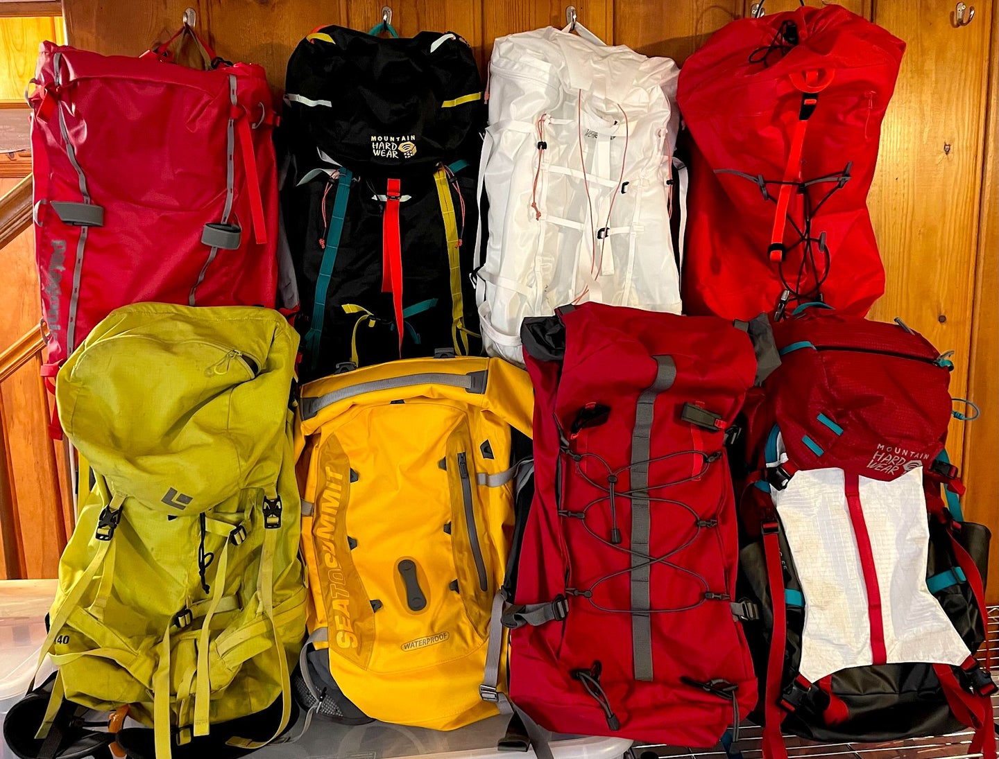 All of the climbing packs tested in this article.