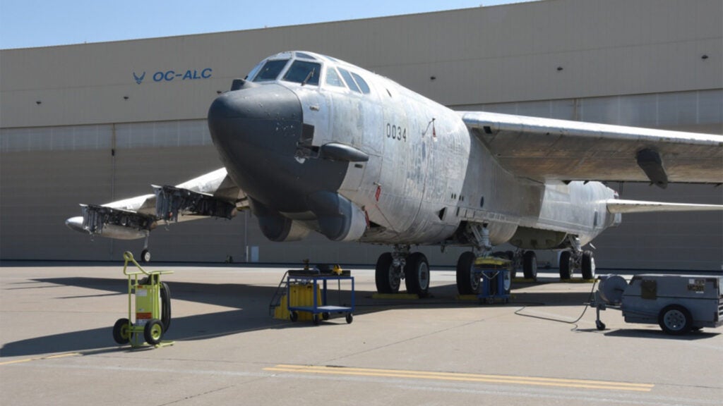 Pictured here at Tinker Air Force Base, Oklahoma on April 21, 2020, Wise Guy's regeneration process formally began in 2019 at the 309th Aerospace Maintenance and Regeneration Group "Boneyard" at Davis Monthan AFB, Arizona, and then flew to Barksdale AFB, Louisiana for further repairs. The bomber arrived at Tinker in April, 2020 programmed depot maintenance in the Oklahoma City Air Logistics Complex. (U.S. Air Force photo/Kelly White)