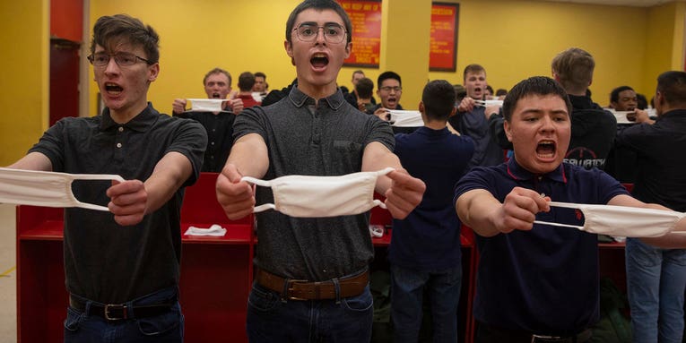 This photo of Marine recruits on their first day at boot camp is begging for a caption contest