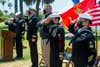 210514-N-LW757-1050SAN DIEGO (May 14, 2021) Attendees salute the National Ensign during a retirement ceremony on board Marine Corps Recruit Depot (MCRD) San Diego May 14. Hospital Corpsman 1st Class Luis Fonseca was the Navy’s most decorated active duty hospital corpsman, and received the Navy Cross as a hospitalman apprentice for extraordinary heroism while serving with the First Marine Expeditionary Force in support of Operation Iraqi Freedom Mar. 23, 2003. Fonseca and his wife, Hospital Corpsman 1st Class Christina Fonseca (ret.), who officially retired in Feb. 2021, retired together in a joint ceremony, and have a combined 46 years of Naval service. Navy Medicine Readiness and Training Command (NMRTC) San Diego's mission is to prepare service members to deploy in support of operational forces, deliver high quality healthcare services and shape the future of military medicine through education, training and research. NMRTC employs more than 6,000 active duty military personnel, civilians, and contractors in Southern California to provide patients with world-class care anytime, anywhere. (U.S. Navy photo by Mass Communication Specialist 3rd Class Luke Cunningham)