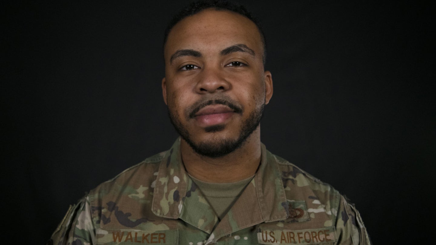 Tech. Sgt. Michael Walker, 309th Fighter Squadron aviation resource manager, helped save the lives of 28 people during an active shooter incident May 20, 2020, in the Westgate Entertainment District, Glendale, Arizona. For his actions, Walker was awarded the 2021 Air Force Sergeants Association William H. Pitsenbarger Heroism Award. AFSA presents the award annually to an enlisted Air Force member who has performed a heroic act, on or off duty. (U.S. Air Force photo by Senior Airman Caitlin Diaz-Gorsi)