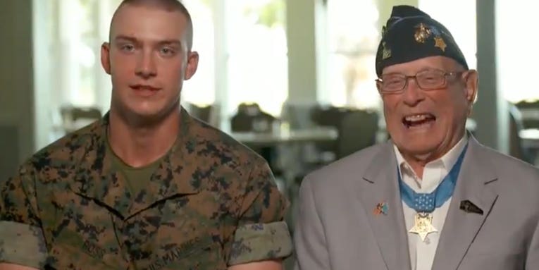 WWII Marine Medal of Honor recipient welcomes great-grandson to the Corps
