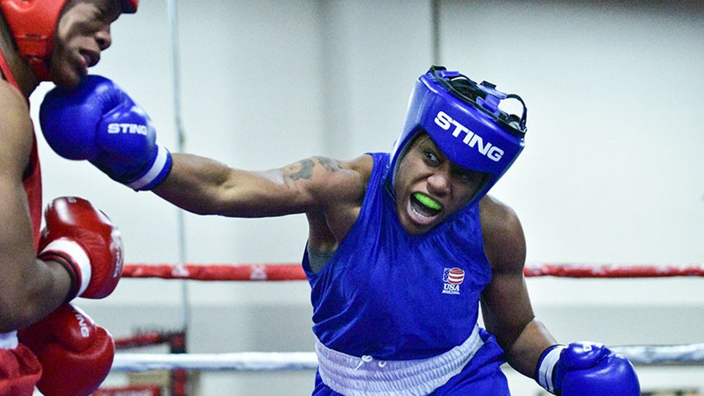 Staff Sgt. Naomi Graham throws a right to the chin of Briana Che during a USA nationals bout the first week of December 2018 in Salt Lake City, Utah. Graham rose through the ranks of USA Boxing after picking up the sport five years ago. (U.S. Army)
