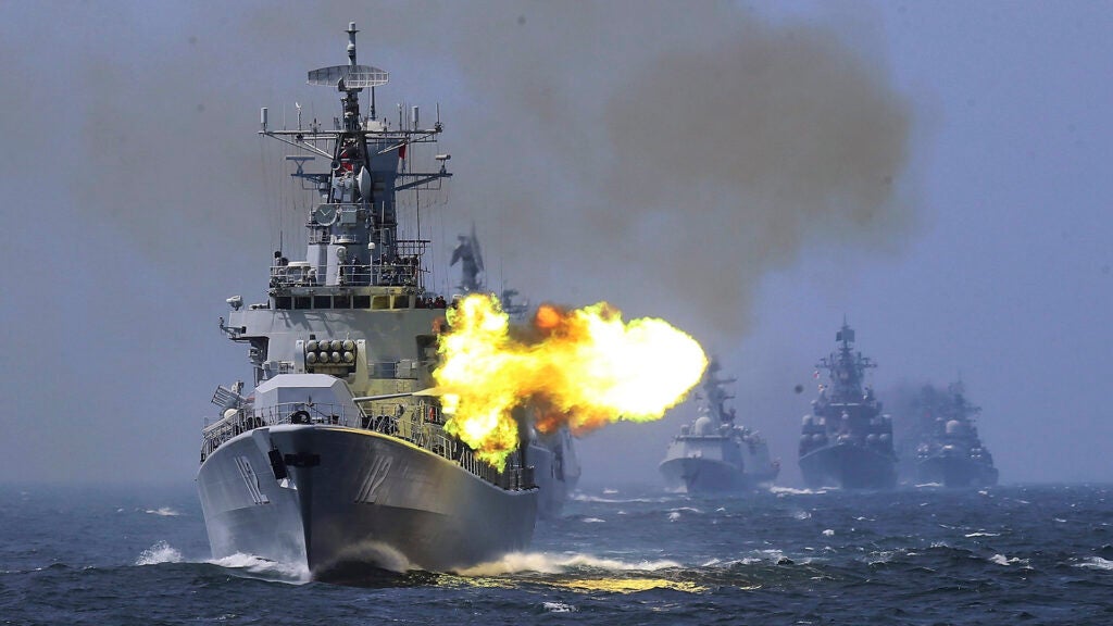 In this photo taken on Saturday, May 24, 2014, China's Harbin (112) guided missile destroyer takes part in a week-long China-Russia "Joint Sea-2014" navy exercise at the East China Sea off Shanghai, China. (Associated Press)