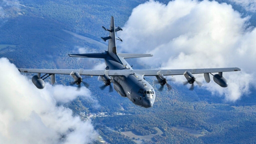 An EC-130J Commando Solo from the 193rd Special Operations Squadron takes flight from Harrisburg Air National Guard Base, Pa., Oct. 2, 2020. The EC-130J Commando Solo, a specially-modified four-engine Hercules transport, conducts airborne Information Operations via digital and analog radio and television broadcasts. (U.S. Air Force photo)