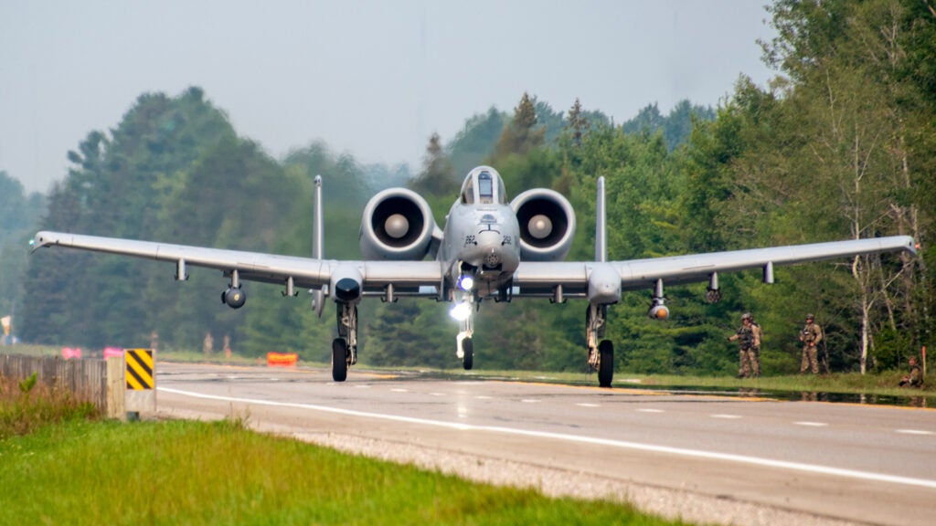 A Michigan National Guard A-10 prepares to take off from local highway M-32 during a training exercise on Thursday August 5. (Michigan National Guard photo)