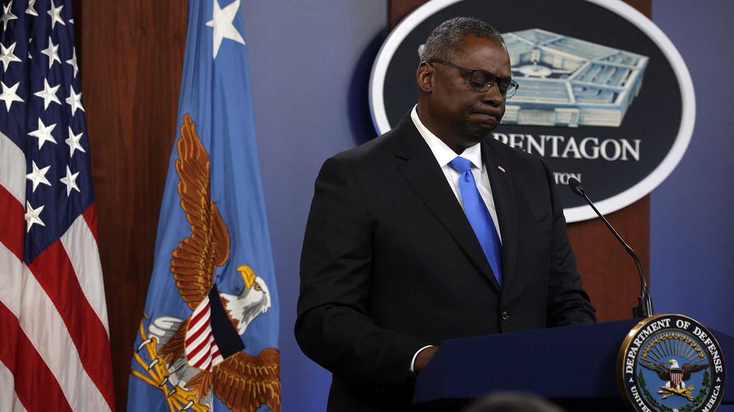 FILE PHOTO:  U.S. Secretary of Defense Lloyd Austin speaks during a news briefing at the Pentagon July 21, 2021. (Photo by Alex Wong/Getty Images)