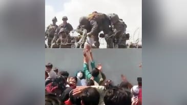 Watch a US Marine take an Afghan baby to safety inside the walls of the Kabul airport