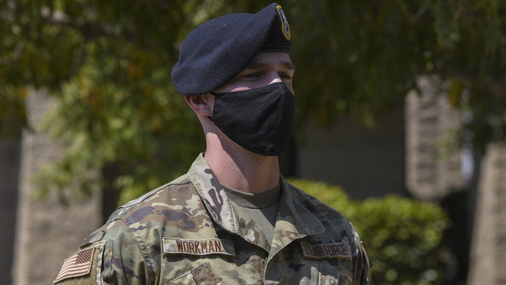 Airman Samuel Workman, 9th Security Forces Squadron installation entry controller, poses for a photo Aug. 26, 2021, at Beale Air Force Base, California. Workman was one of two Airmen who helped local law enforcement stop a high speed chase. (U.S. Air Force photo by Airman Juliana Londono)
