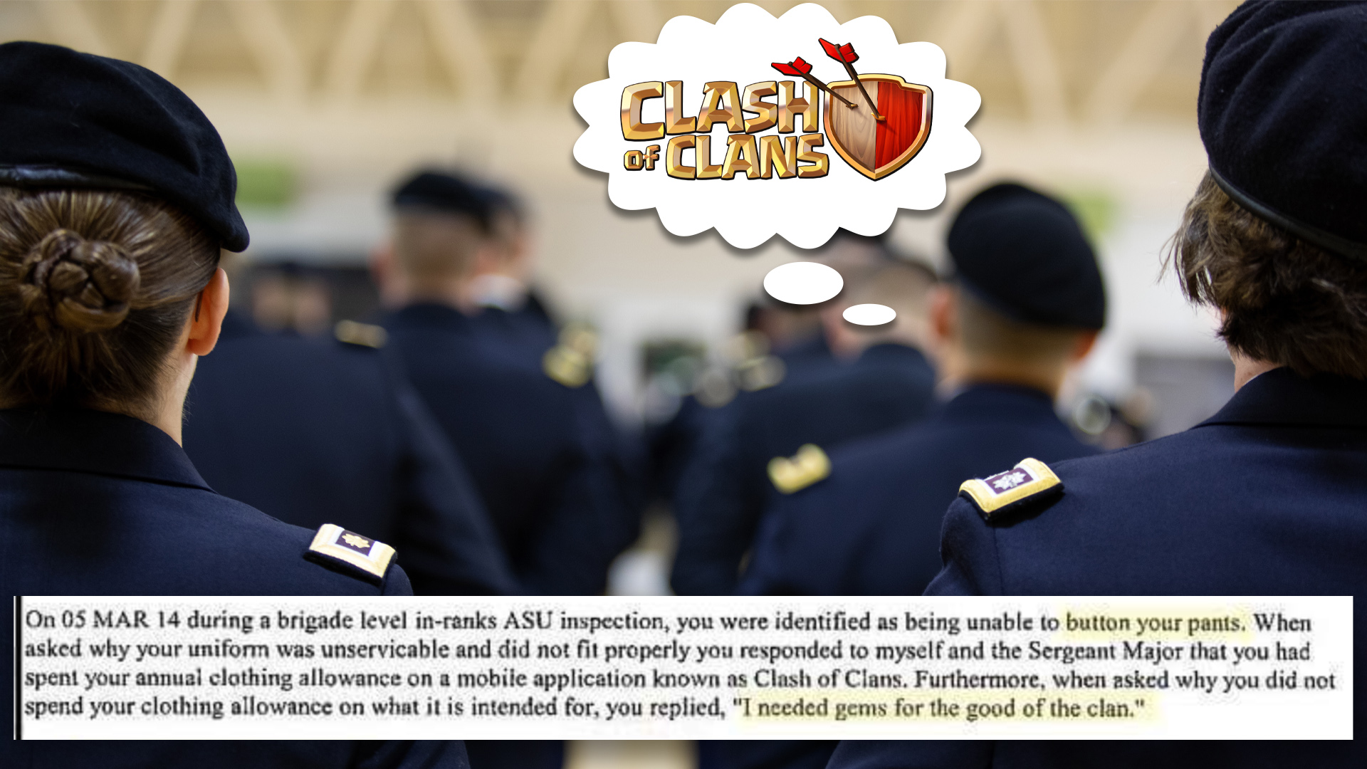 We salute the soldier whose uniform didn’t fit after spending all their money on ‘Clash of Clans’