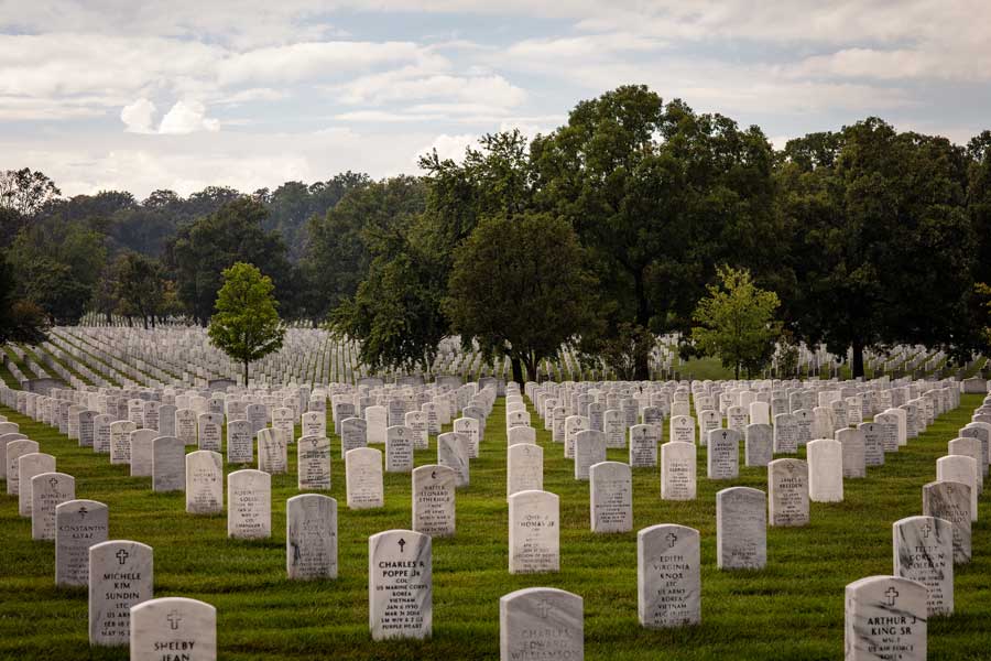 The rolling fields at Arlington National Military Cemetery in August 2021. (Photo by Eliot Dudik, for The War Horse.)