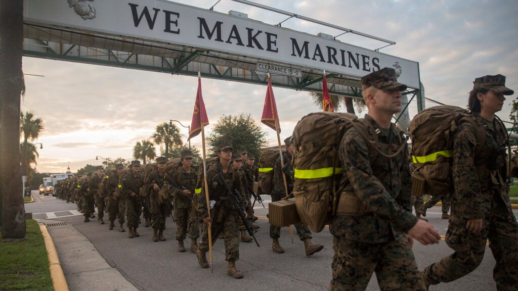 A Marine Corps recruit died on his first training day at boot camp