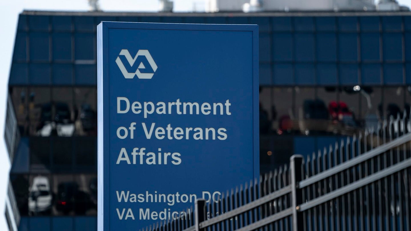 An entrance sign for the Washington DC VA Medical Center on April 6, 2020 in Washington, DC. (Photo by Drew Angerer/Getty Images)