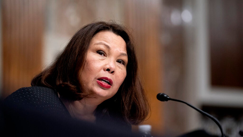 WASHINGTON, DC - SEPTEMBER 28: Sen. Tammy Duckworth (D-IL) speaks during a Senate Armed Services Committee hearing on the conclusion of military operations in Afghanistan and plans for future counterterrorism operations at the Dirksen Senate Office building on Capitol Hill on September 28, 2021 in Washington, DC. (Photo by Stefani Reynolds-Pool/Getty Images)