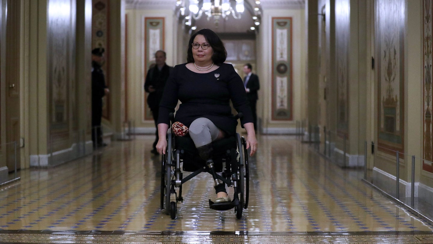 A Jan. 22, 2020 photo shows Sen. Tammy Duckworth (D-IL) as she leaves the U.S. Captiol Building in Washington, D.C. (Photo by Chip Somodevilla/Getty Images)