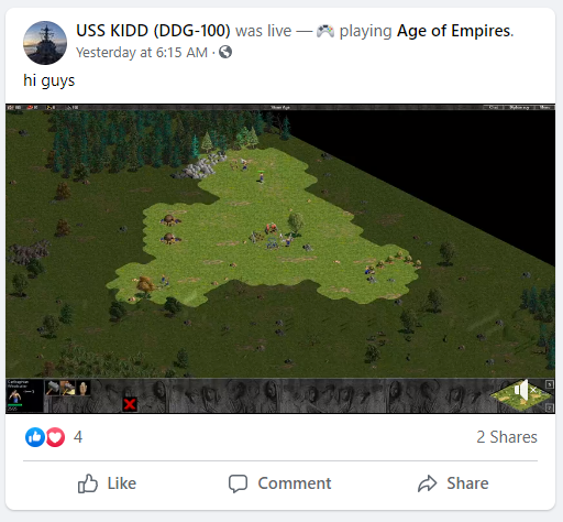 Someone hijacked a Navy warship’s Facebook account so they could livestream ‘Age of Empires’ [UPDATED]