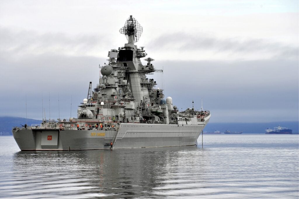 SEVEROMORSK, RUSSIA - JULY 15, 2017: The Russian battlecruiser Pyotr Velikiy leaves for St Petersburg to take part in a ship parade marking Russian Navy Day. Lev Fedoseyev/TASS (Photo by Lev Fedoseyev\TASS via Getty Images)