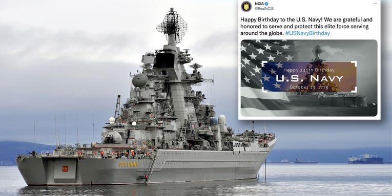 NCIS wished the US Navy happy birthday with a photo of a Russian warship