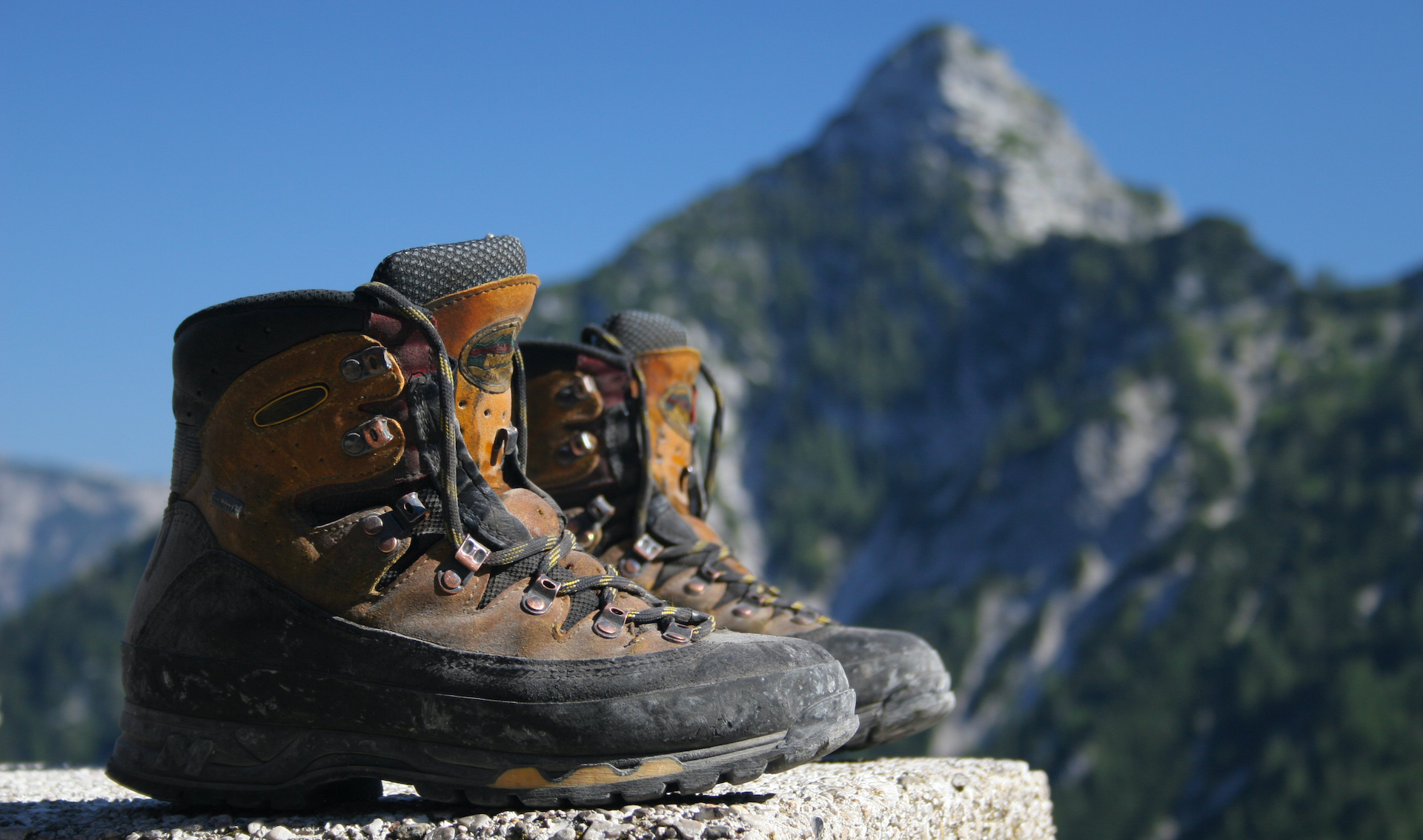 Hiking boots in the mountains