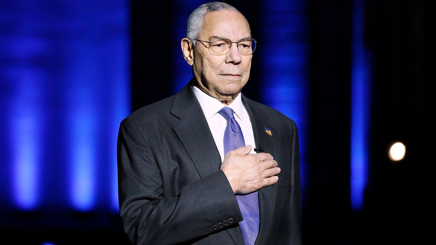 WASHINGTON, DC: In this image released on May 28, 2021,  Gen. Colin Powell (Ret.) on stage during the Capital Concerts' "National Memorial Day Concert" in Washington, DC. The National Memorial Day Concert will be broadcast on May 30, 2021. (Photo by Paul Morigi/Getty Images for Capital Concerts)