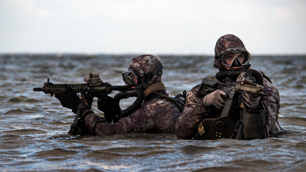 ATLANTIC OCEAN (May 29, 2019) A member assigned to Naval Special Warfare Group 2 conducts military dive operations of the East Coast of the United States. U.S. Navy SEALs engage in a continuous training cycle to improve and further specialize skills needed during deployments across the globe. SEALs are the maritime component of U.S. Special Forces and are trained to conduct missions from sea, air, and land. Naval Special Warfare (NSW) has more than 1,000 special operators and support personnel deployed to more than 35 countries, addressing security threats, assuring partners and strengthening alliances while supporting Joint and combined campaigns. NSW’s ability to understand the operational landscape, adapt quickly and evolve capacity, capabilities and concepts based on operational requirements is one of our great strengths. NSW forces are trained to conduct primary direct action and special reconnaissance core activities and as well as to build partner capacity in or out of the maritime environment in order to support the U.S. Navy, U.S. Special Operations Command, geographic combat commanders and ultimately, national objectives across a full range of political and operational environments. (U.S. Navy photo by Senior Chief Mass Communication Specialist Jayme Pastoric/Released)