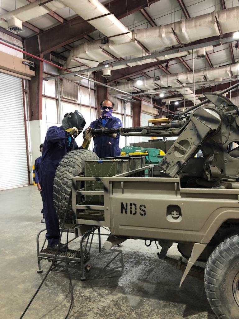 “Demilitarizing” the ZPU-2 by welding the gun’s barrel. (Courtesy of U.S. Army)
