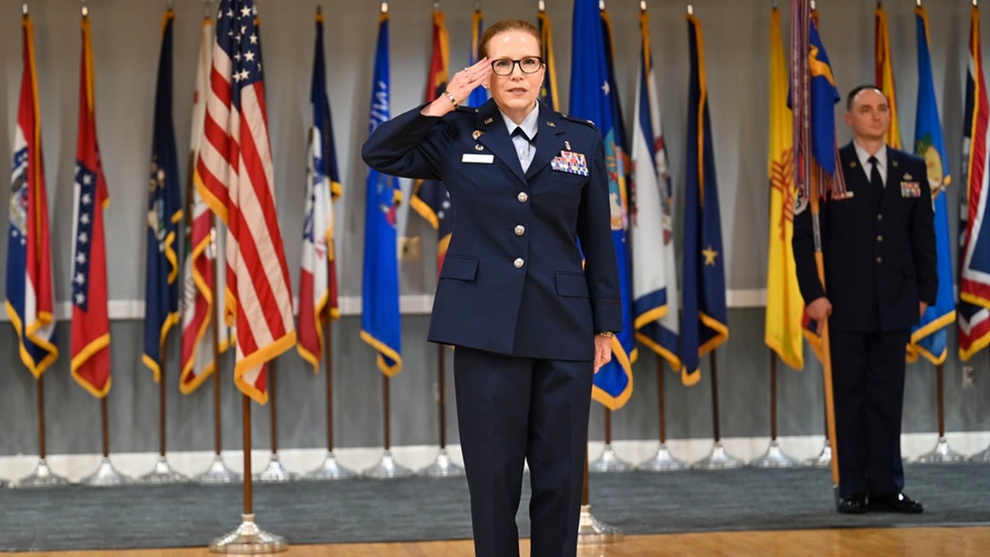 U.S. Air Force Col. Katheryn Ellis, 14th Medical Group commander, receives her first salute as commander, July 6, 2021, on Columbus Air Force Base, Miss. The 14th Medical Group enhances the flying mission through medical responses to flying emergencies, delivery of aerospace and operational physiology training, and optimization of human performance. (U.S. Air Force photo by Airman 1st Class Jessica Haynie)