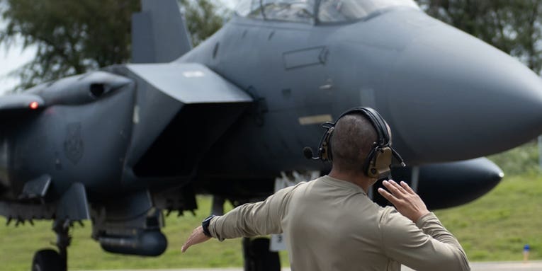 A few dozen airmen set up a mini airfield in the Pacific to train for a possible war with China
