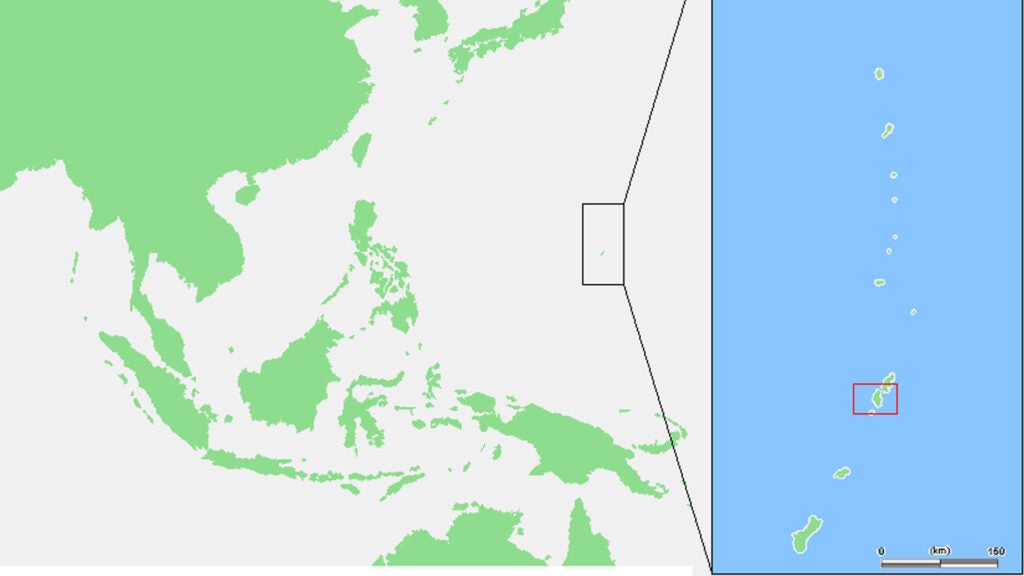 Tinian is located in the Mariana Island chain, about 55 miles north of Guam, 1,800 miles east of China, 1,400 miles south of Japan, and about 3,700 miles west of Hawaii (Graphic via Wikimedia Commons)