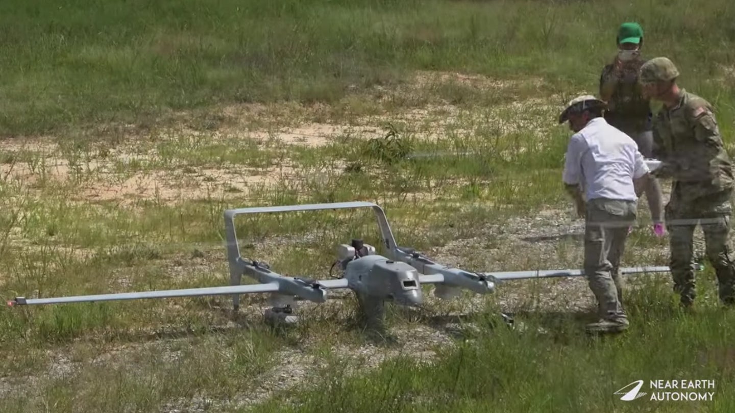 Researchers test out using an autonomous drone to deliver blood supplies to troops in the field. August, 2021, Fort Pickett, Virginia (Screenshot via Near Earth Autonomy)
