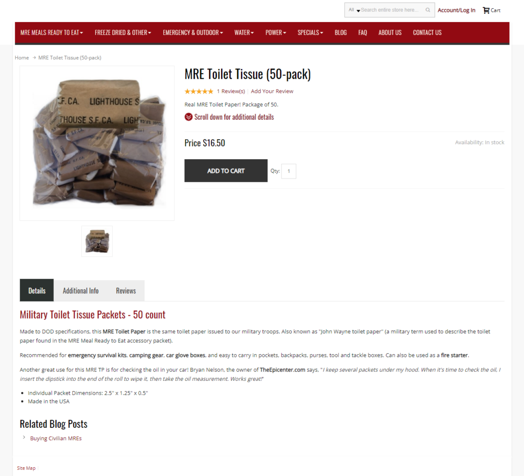 You can actually buy MRE toilet paper, but why the hell would you?