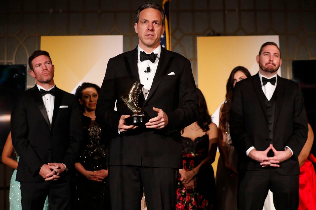 WASHINGTON, DC - JANUARY 20:  Jake Tapper receives a People's Choice Vetty during the 3rd Annual Vetty Awards at The Mayflower Hotel on January 20, 2018 in Washington, DC.  (Photo by Paul Morigi/Getty Images)