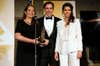 WASHINGTON, DC - JANUARY 20: Seda Goff (L) is presented with a Vetty Award by Mark Rockefeller and Sofia Pernass during the 3rd Annual Vetty Awards at The Mayflower Hotel on January 20, 2018 in Washington, DC.  (Photo by Paul Morigi/Getty Images)