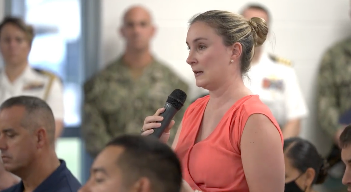 Lauren Bauer, a Navy spouse, confront senior leaders over water contamination at Joint Base Pearl Harbor-Hickam. (Screenshot via Instagram)
