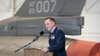 Lt. Col. Michael Coloney, 125th Fighter Squadron director of operations, speaks during a ceremony at the Tulsa Air National Guard Base, Okla., Dec. 5, 2021. The actions Coloney took on April 30, 2018 over the skies of Afghanistan saved countless lives and earned him the Distinguished Flying Cross. (Oklahoma Air National Guard Photo by Tech. Sgt. Rebecca Imwalle)