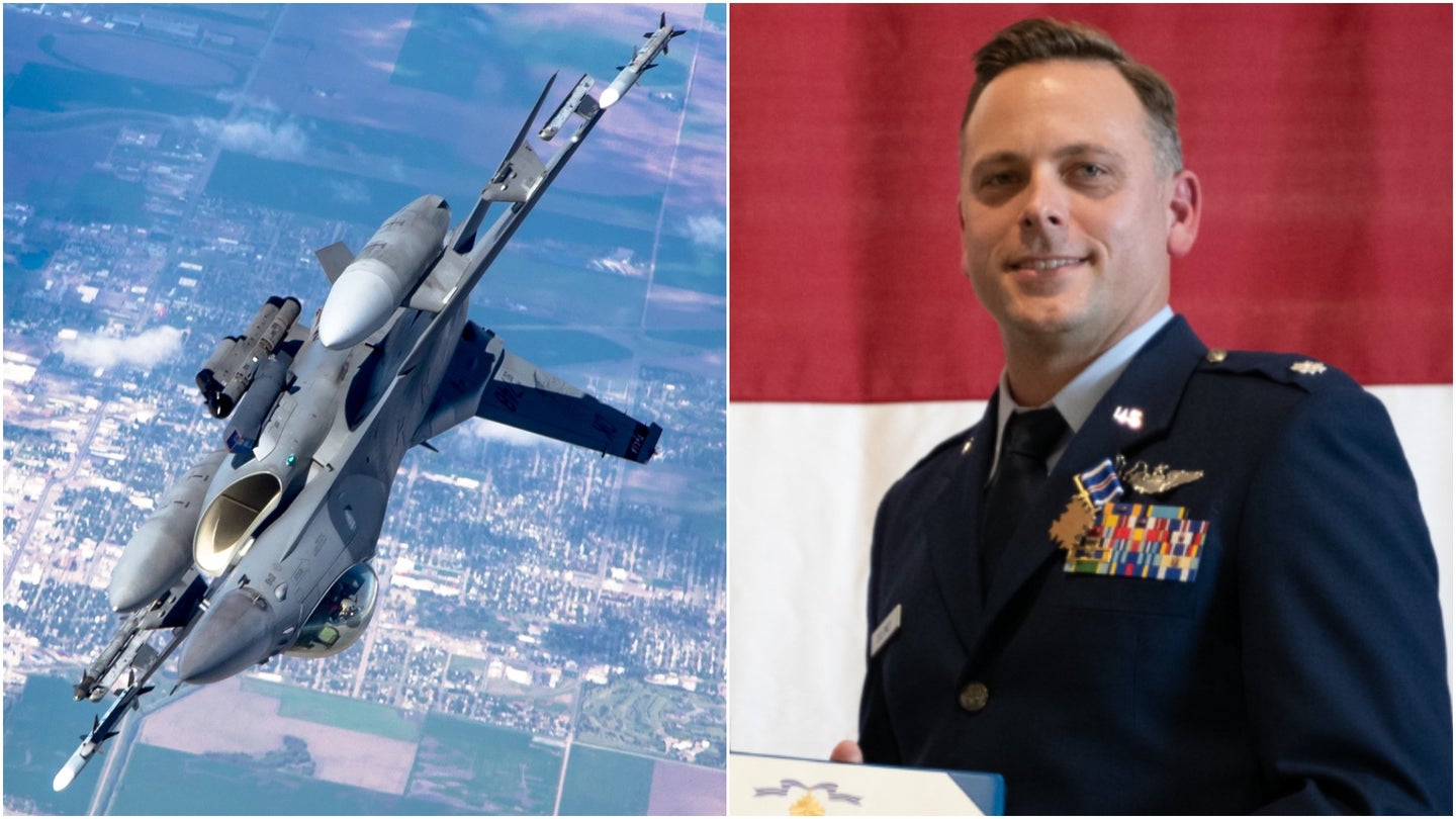 Air Force F-16 pilot Lt. Col. Michael Coloney received a Distinguished Flying Cross on Dec. 5, 2021 for providing life-saving close air support for a unit of U.S. and Afghan Special Forces under fire in Afghanistan in 2018. (Task & Purpose photo illustration) 
