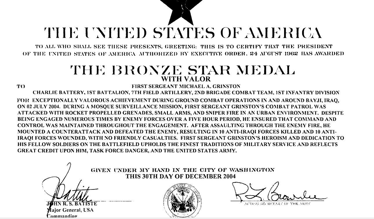 How SMA Michael Grinston earned two Bronze Stars with 'V' device