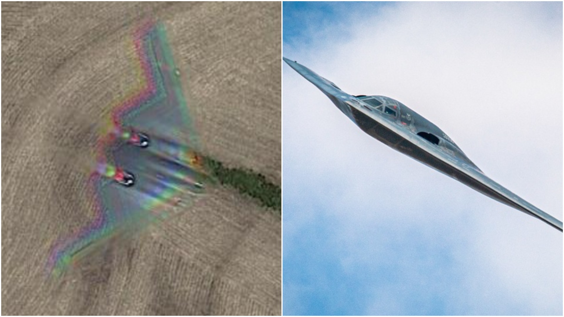 The cutting-edge Air Force B-2 Spirit bomber was captured flying over Missouri, 20 miles north of its home at Whiteman Air Force Base. (Task & Purpose photo illustration)