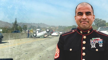 We salute the Marine who kicked in a windshield barefoot to save a man after a car crash