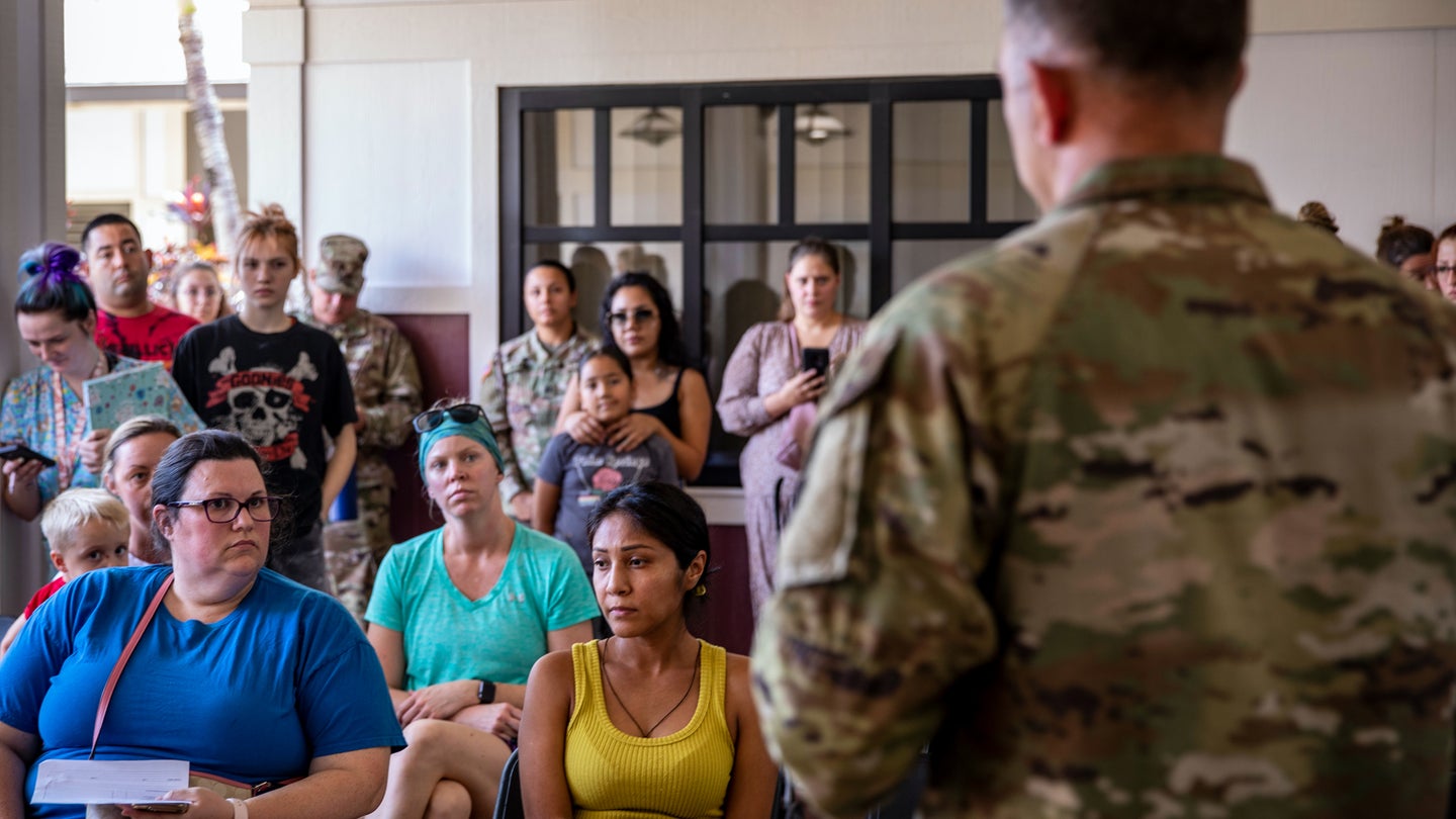 Col. Phillip Baker, Deputy Commander - Support of the 25th Infantry Division, meets with Army Families to address community concerns on December 2, 2021 at Aliamanu Military Reservation, Hawaii. (U.S. Army/Staff Sgt. Thomas Calvert)