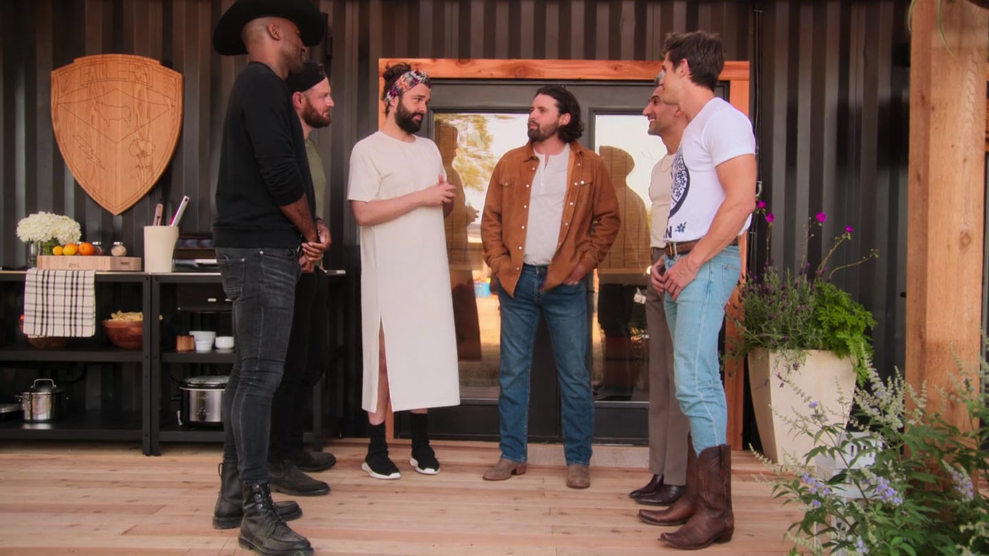 Josh Eilers (center, brown jacket) seen with the hosts of Netflix's 'Queer Eye.' (Queer Eye/Netflix)