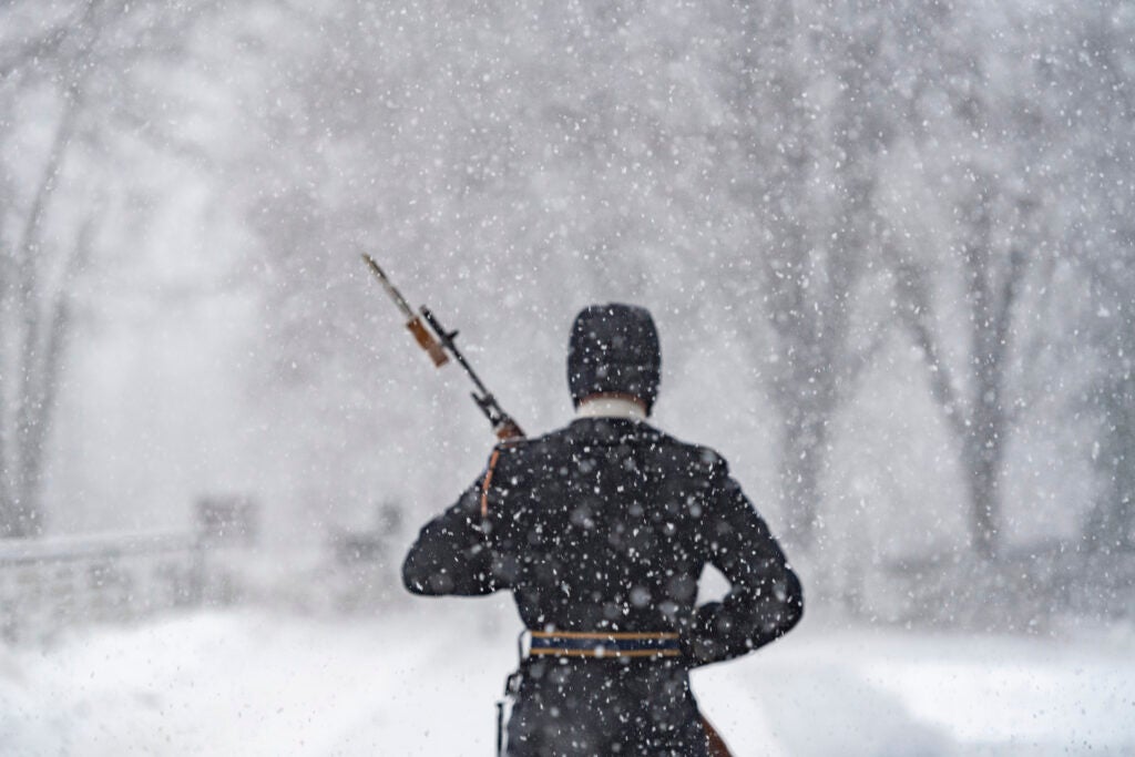 Soldiers kept watch through a rare blizzard at the Tomb of the Unknown Soldier