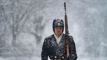 Soldiers kept watch through a rare blizzard at the Tomb of the Unknown Soldier