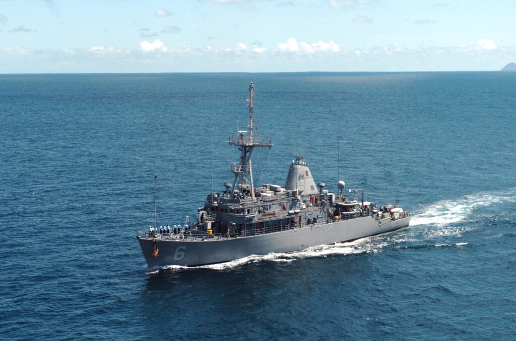 050506-N-8252B-059
San Diego, Calf. (May 06, 2005) Ð The mine warfare countermeasure ship USS Devastator (MCM 6) participates in a maritime homeland security and defense exercise near the ports of Los Angeles and Long Beach, Calif., with the U.S. Coast Guard (USCG). The exercise named Lead Shield III / Roguex V, will feature significant participation from the community and will include 19 USCG and Navy commands, six ships, seven aircraft and 24 interagency organizations totaling approximately 1,200 personnel. The two main components of the exercise are Lead Shield, which exercises anti-mine warfare capabilities and Roguex, which exercises the ability to interdict and secure a rogue vessel. U.S. Navy photo (RELEASED)