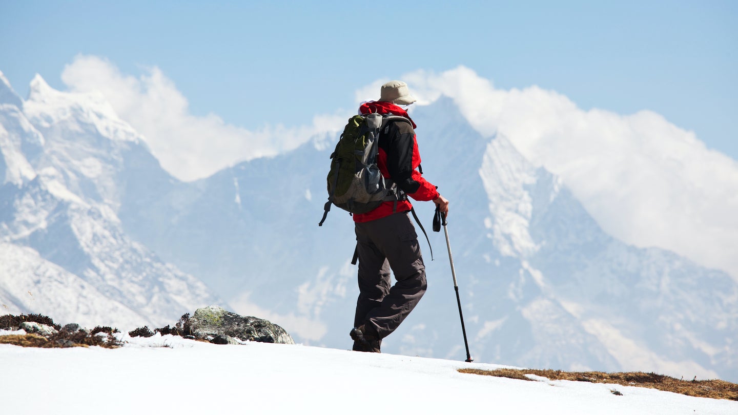 A hiker in the Himalayan mountains.