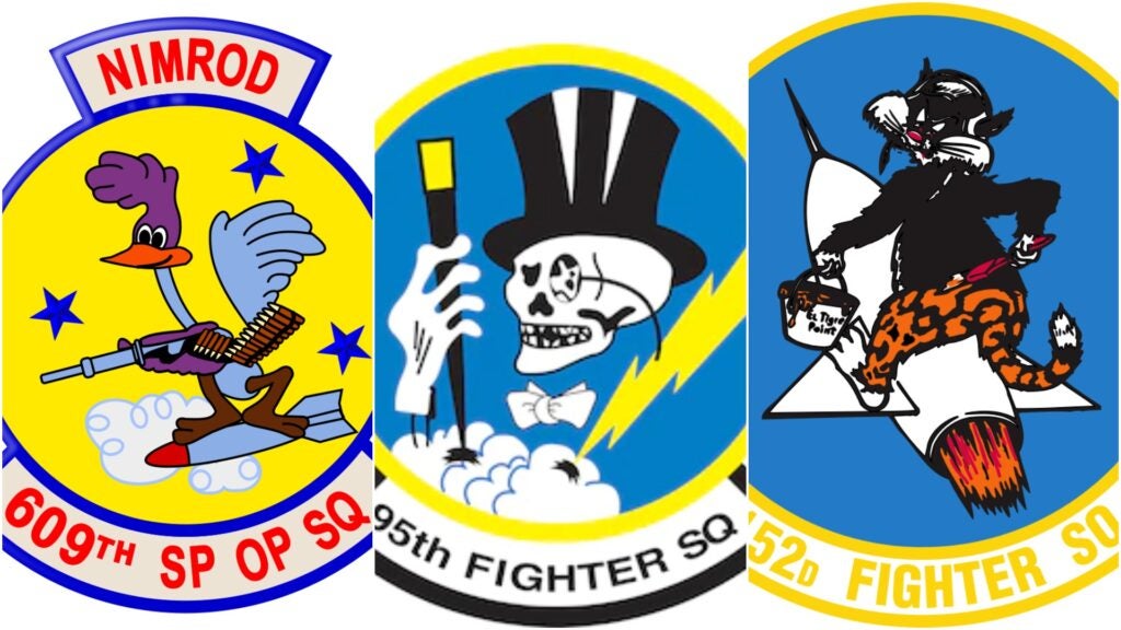The emblems for the 609th Special Operations Squadron, the 95th Fighter Squadron, and the 152nd Fighter Squadron, respectively. (Task & Purpose photo illustration)